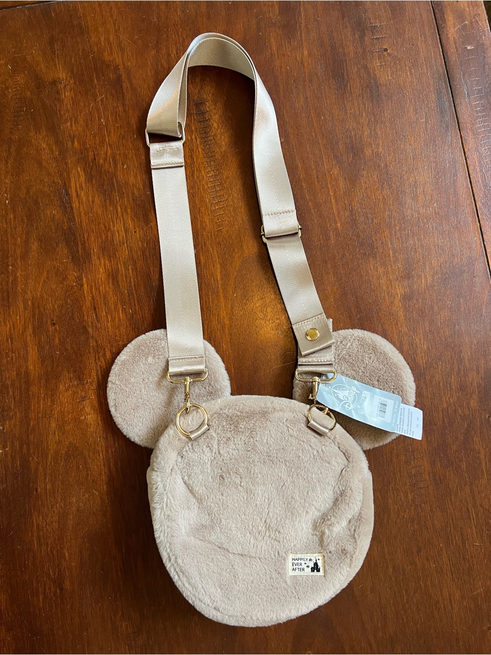 Disney Parks Mickey Mouse Plush Crossbody Bag Mocha NWT Happily Ever After